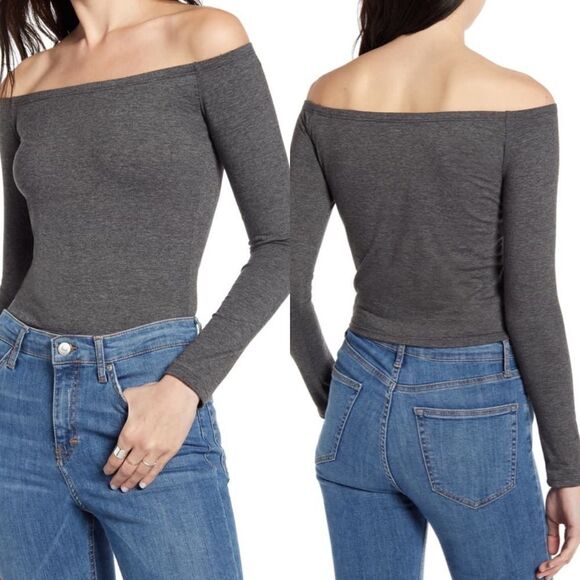 NWT BP gray fitted off shoulder top - Picture 1 of 5
